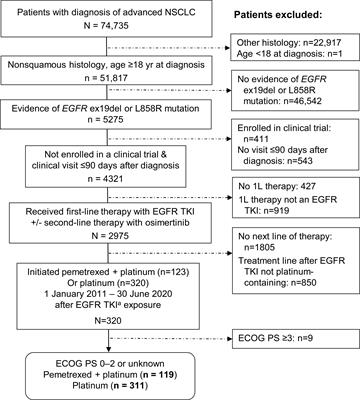 Real-world outcomes on platinum-containing chemotherapy for EGFR-mutated advanced nonsquamous NSCLC with prior exposure to EGFR tyrosine kinase inhibitors